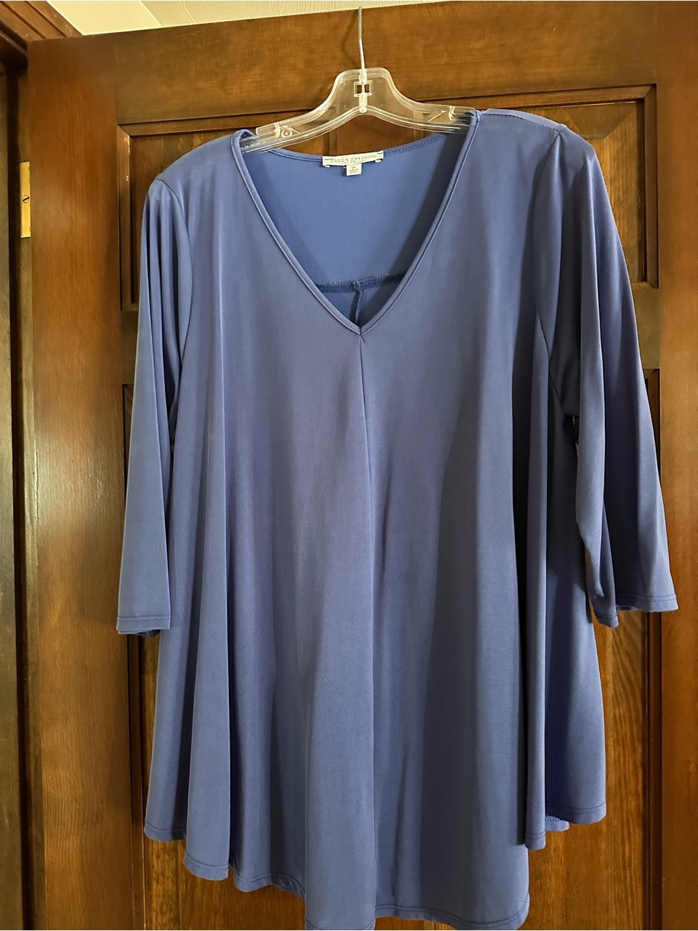 Periwinkle Blue V-Neck Long Sleeve Swing Top 1X by Green Envelope